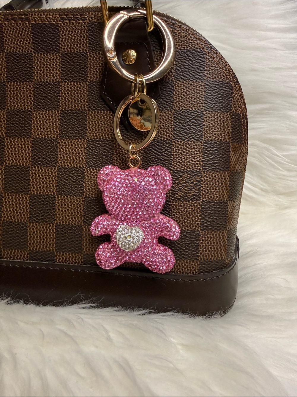 Pink Crystal Bear with heart Keychain bag Charm
